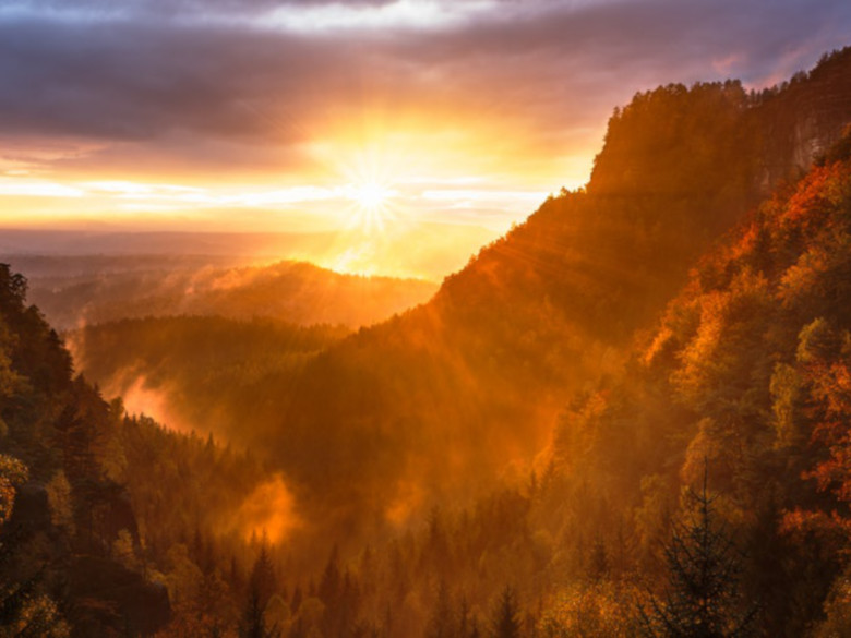 Bright sunlight shine over the mountains